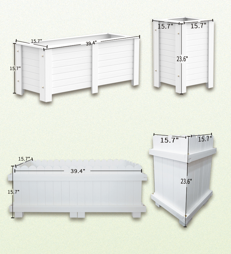Caja de flores de plantador de PVC interior al aire libre