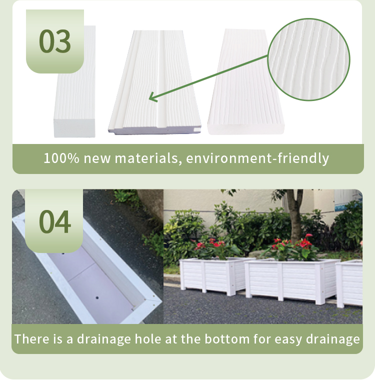 Caja de flores de plantador de PVC interior al aire libre